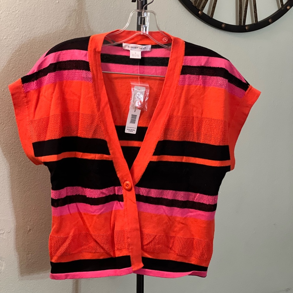 August Silk Orange Pink CMB Crop Short Sleeve Cardigan